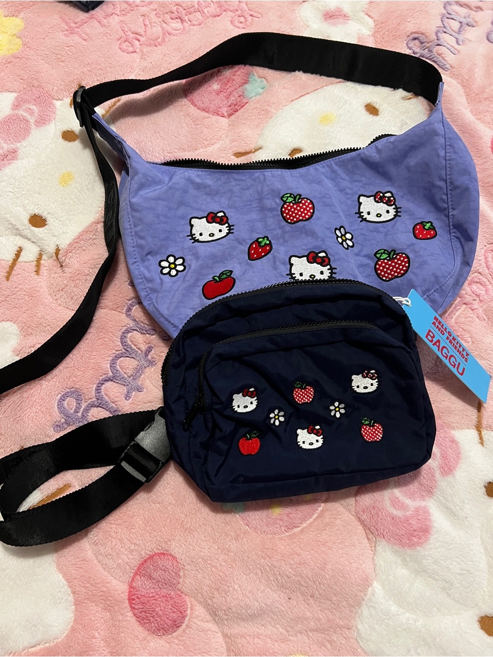 Baggu Hello Kitty Strawberry Crescent Crossbody Belt Bag Bundle - Purple & Navy